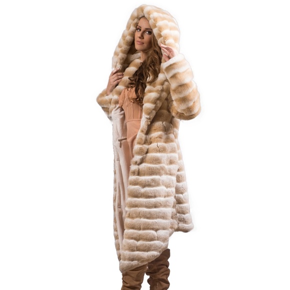 FURROCIOUS FURR Faux Fur festival Coat in Ivory/ Tan Chinchilla for Burning Man - Picture 5 of 7